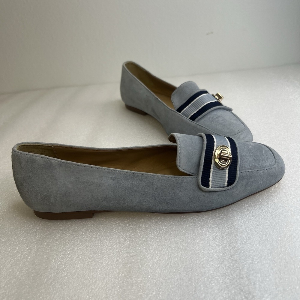Talbots Stella Suede Flats Stripe & Turnlock Women's 7 Shoes Blue Gold Low Heel